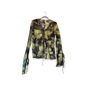 New Commense Open Sheer Blouse Tops Size Large FLAW One Sleeve Is Longer NWT